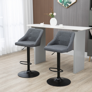 Modern Adjustable Bar Stools Set of 2, Swivel Fabric Barstools with Footrest, Armrests and Back, for Kitchen Counter and Dining Room, Dark Grey - Giant Lobelia