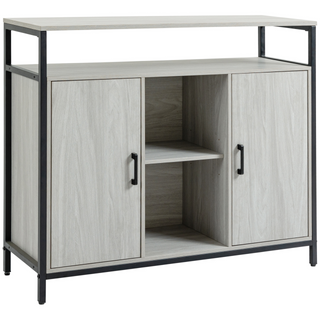 Modern Sideboard, Steel Frame Storage Cabinet with 2 Doors and Adjustable Shelves for Living Room, Hallway, Light Grey - Giant Lobelia