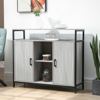 Modern Sideboard, Steel Frame Storage Cabinet with 2 Doors and Adjustable Shelves for Living Room, Hallway, Light Grey - Giant Lobelia