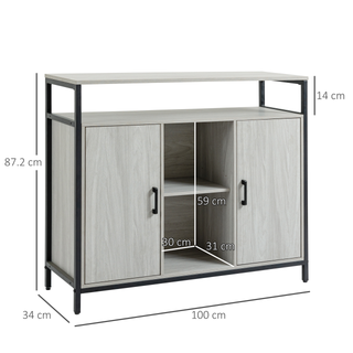 Modern Sideboard, Steel Frame Storage Cabinet with 2 Doors and Adjustable Shelves for Living Room, Hallway, Light Grey - Giant Lobelia