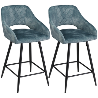HOMCOM Bar Stools Set of 2, Velvet-Touch Fabric Counter Height Bar Chairs, Kitchen Stools with Steel Legs for Dining Area, Kitchen Island Barstools, Blue - Giant Lobelia