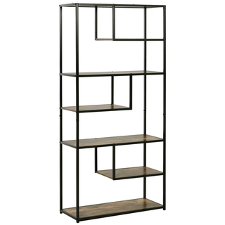 Wood Shelf Bookcase Industrial Style Stand 6-Staggered Shelf Living Room Display Rack Organiser