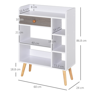 HOMCOM Multi-Shelf Modern Bookcase Freestanding Storage w/ Drawer 6 Shelves Wood Legs Home Office Display Furniture Stylish White Grey - Giant Lobelia