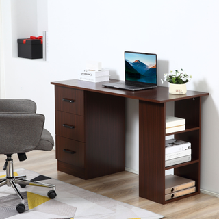 HOMCOM 120cm Computer Desk with Storage Shelves Drawers, Writing Table Study Workstation for Home Office, Walnut Brown - Giant Lobelia