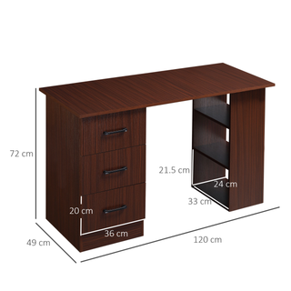 HOMCOM 120cm Computer Desk with Storage Shelves Drawers, Writing Table Study Workstation for Home Office, Walnut Brown - Giant Lobelia