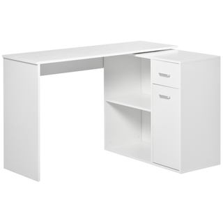 L-Shaped  Desk Computer Corner Desk, Dining Table with Storage Shelf and Drawer, Workstation for Home Office, White - Giant Lobelia