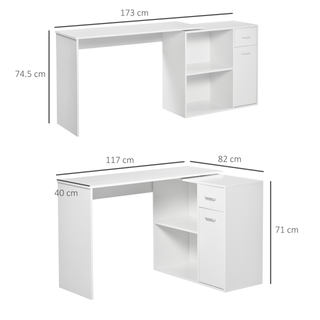 L-Shaped  Desk Computer Corner Desk, Dining Table with Storage Shelf and Drawer, Workstation for Home Office, White - Giant Lobelia