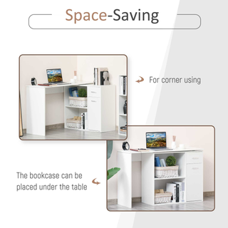 L-Shaped  Desk Computer Corner Desk, Dining Table with Storage Shelf and Drawer, Workstation for Home Office, White - Giant Lobelia