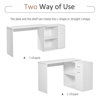 L-Shaped  Desk Computer Corner Desk, Dining Table with Storage Shelf and Drawer, Workstation for Home Office, White - Giant Lobelia