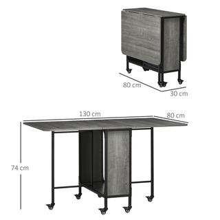 HOMCOM Mobile Drop Leaf Table Folding Kitchen Table Extendable Dining Table For Small Spaces With 6 Wheels & Storage Shelf - Giant Lobelia