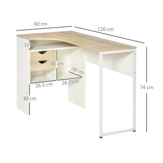 L-Shaped Corner Computer Desk Study Table PC Work w/ Storage Shelf Drawer Smooth Slide Office Home Workstation Space Saving - Light Brown - Giant Lobelia