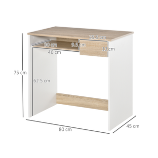 HOMCOM Compact Computer Table with Keyboard Tray Drawer Study Office Working Writing Desk, Oak Colour - Giant Lobelia