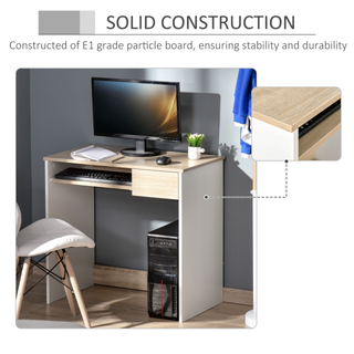 HOMCOM Compact Computer Table with Keyboard Tray Drawer Study Office Working Writing Desk, Oak Colour - Giant Lobelia