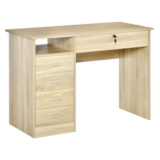 Computer Desk, Home Office Desk with Lockable Drawer, Storage Shelf for Study Bedroom, 110 x 50 x 76 cm, Oak - Giant Lobelia