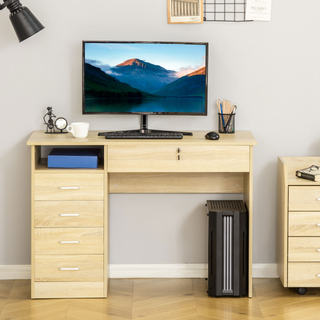 Computer Desk, Home Office Desk with Lockable Drawer, Storage Shelf for Study Bedroom, 110 x 50 x 76 cm, Oak - Giant Lobelia