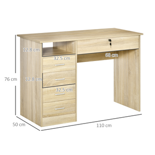 Computer Desk, Home Office Desk with Lockable Drawer, Storage Shelf for Study Bedroom, 110 x 50 x 76 cm, Oak - Giant Lobelia