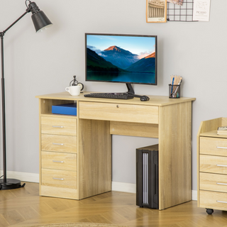 Computer Desk, Home Office Desk with Lockable Drawer, Storage Shelf for Study Bedroom, 110 x 50 x 76 cm, Oak - Giant Lobelia