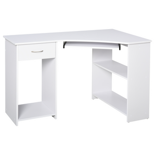 L-Shaped Corner Computer Desk w/ 2 Shelves Wide Worktop Keyboard Tray Drawer & CPU Stand Home Office Study Bedroom Furniture White - Giant Lobelia