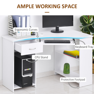 L-Shaped Corner Computer Desk w/ 2 Shelves Wide Worktop Keyboard Tray Drawer & CPU Stand Home Office Study Bedroom Furniture White - Giant Lobelia