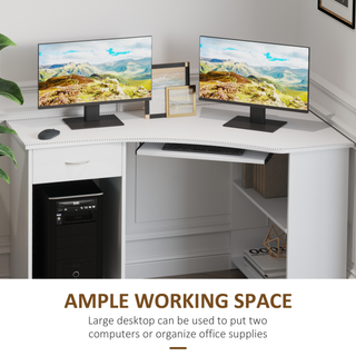 L-Shaped Corner Computer Desk w/ 2 Shelves Wide Worktop Keyboard Tray Drawer & CPU Stand Home Office Study Bedroom Furniture White - Giant Lobelia