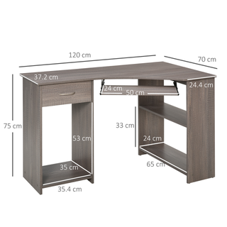 HOMCOM L-Shaped Corner Computer Desk w/ 2 Shelves Wide Worktop Keyboard Tray Drawer & CPU Stand Home Office Study Bedroom Furniture Grey - Giant Lobelia