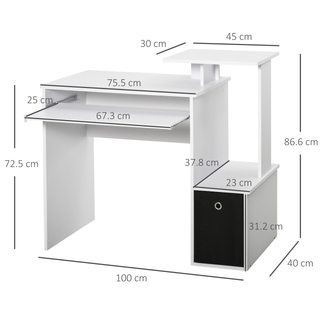 Computer Desk with Sliding Keyboard Tray Storage Drawer Shelf Home Office Workstation White - Giant Lobelia