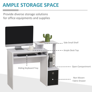 Computer Desk with Sliding Keyboard Tray Storage Drawer Shelf Home Office Workstation White - Giant Lobelia