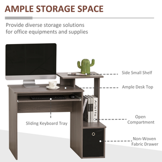 Computer Desk with Sliding Keyboard Tray Storage Drawer Shelf Home Office Workstation Grey - Giant Lobelia