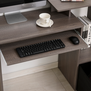 Computer Desk with Sliding Keyboard Tray Storage Drawer Shelf Home Office Workstation Grey - Giant Lobelia