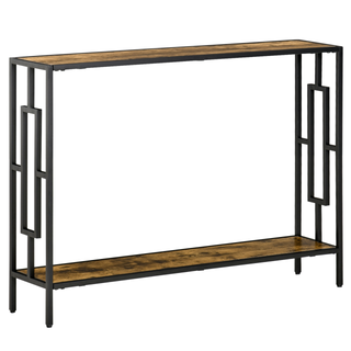 Industrial Console Table with Storage Shelf, Narrow Hallway Dressing Desk with Metal Frame for Living Room, Bedroom, Rustic Brown - Giant Lobelia