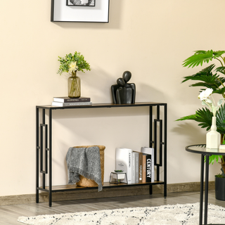 Industrial Console Table with Storage Shelf, Narrow Hallway Dressing Desk with Metal Frame for Living Room, Bedroom, Rustic Brown - Giant Lobelia