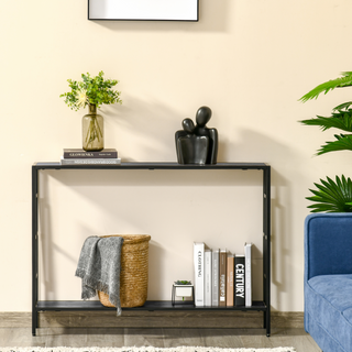 Industrial Console Table with Storage Shelf, Narrow Hallway Dressing Desk with Metal Frame for Living Room, Bedroom, Grey and Black - Giant Lobelia