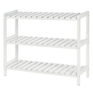 3-Tier Shoe Rack Wood Frame Slatted Shelves Spacious Open Hygienic Storage Home Hallway Furniture Family Guests 70L x 26W x 57.5H cm - White - Giant Lobelia