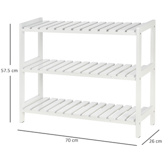 3-Tier Shoe Rack Wood Frame Slatted Shelves Spacious Open Hygienic Storage Home Hallway Furniture Family Guests 70L x 26W x 57.5H cm - White - Giant Lobelia