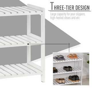 3-Tier Shoe Rack Wood Frame Slatted Shelves Spacious Open Hygienic Storage Home Hallway Furniture Family Guests 70L x 26W x 57.5H cm - White - Giant Lobelia