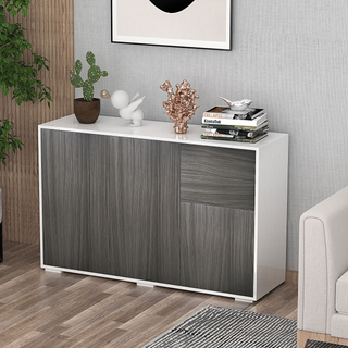 High Gloss Frame Sideboard, Side Cabinet, Push-Open Design with 2 Drawer for Living Room, Bedroom, Light Grey and White - Giant Lobelia