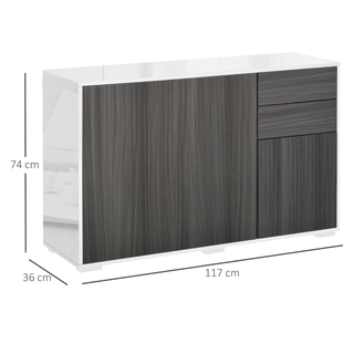 High Gloss Frame Sideboard, Side Cabinet, Push-Open Design with 2 Drawer for Living Room, Bedroom, Light Grey and White - Giant Lobelia