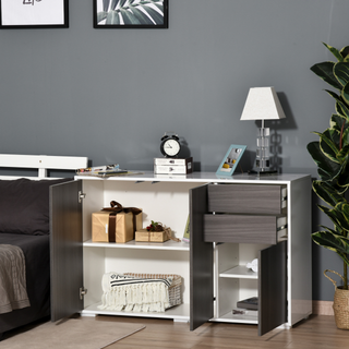 High Gloss Frame Sideboard, Side Cabinet, Push-Open Design with 2 Drawer for Living Room, Bedroom, Light Grey and White - Giant Lobelia