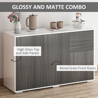 High Gloss Frame Sideboard, Side Cabinet, Push-Open Design with 2 Drawer for Living Room, Bedroom, Light Grey and White - Giant Lobelia