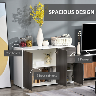 High Gloss Frame Sideboard, Side Cabinet, Push-Open Design with 2 Drawer for Living Room, Bedroom, Light Grey and White - Giant Lobelia