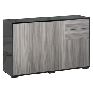 High Gloss Frame Sideboard, Side Cabinet, Push-Open Design with 2 Drawer for Living Room, Bedroom, Light Grey and Black - Giant Lobelia