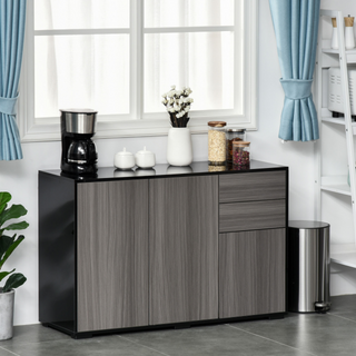 High Gloss Frame Sideboard, Side Cabinet, Push-Open Design with 2 Drawer for Living Room, Bedroom, Light Grey and Black - Giant Lobelia