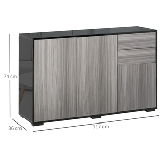 High Gloss Frame Sideboard, Side Cabinet, Push-Open Design with 2 Drawer for Living Room, Bedroom, Light Grey and Black - Giant Lobelia