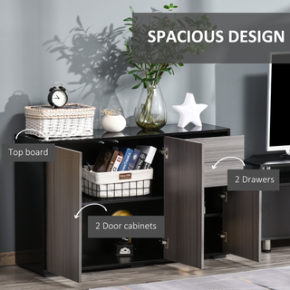 High Gloss Frame Sideboard, Side Cabinet, Push-Open Design with 2 Drawer for Living Room, Bedroom, Light Grey and Black - Giant Lobelia