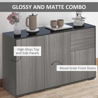 High Gloss Frame Sideboard, Side Cabinet, Push-Open Design with 2 Drawer for Living Room, Bedroom, Light Grey and Black - Giant Lobelia