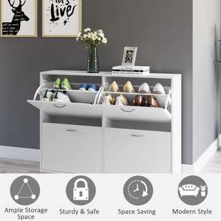 Wooden Modern Design 4 Drawer Shoes Cabinet Pull Down Shelf Storage Organiser - White - Giant Lobelia