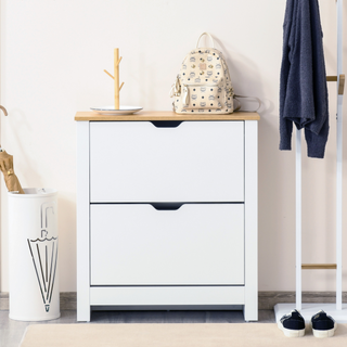 12-Shoe Storage Cabinet 4 Shelves 2 Drawers 4 Protective Legs Modern Stylish Unit Hallway Bedroom Home Furniture White - Giant Lobelia