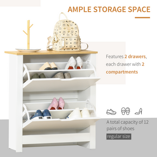 12-Shoe Storage Cabinet 4 Shelves 2 Drawers 4 Protective Legs Modern Stylish Unit Hallway Bedroom Home Furniture White - Giant Lobelia