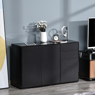 High Gloss Frame Sideboard, Side Cabinet, Push-Open Design with 2 Drawer for Living Room, Bedroom, Black - Giant Lobelia