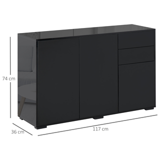 High Gloss Frame Sideboard, Side Cabinet, Push-Open Design with 2 Drawer for Living Room, Bedroom, Black - Giant Lobelia